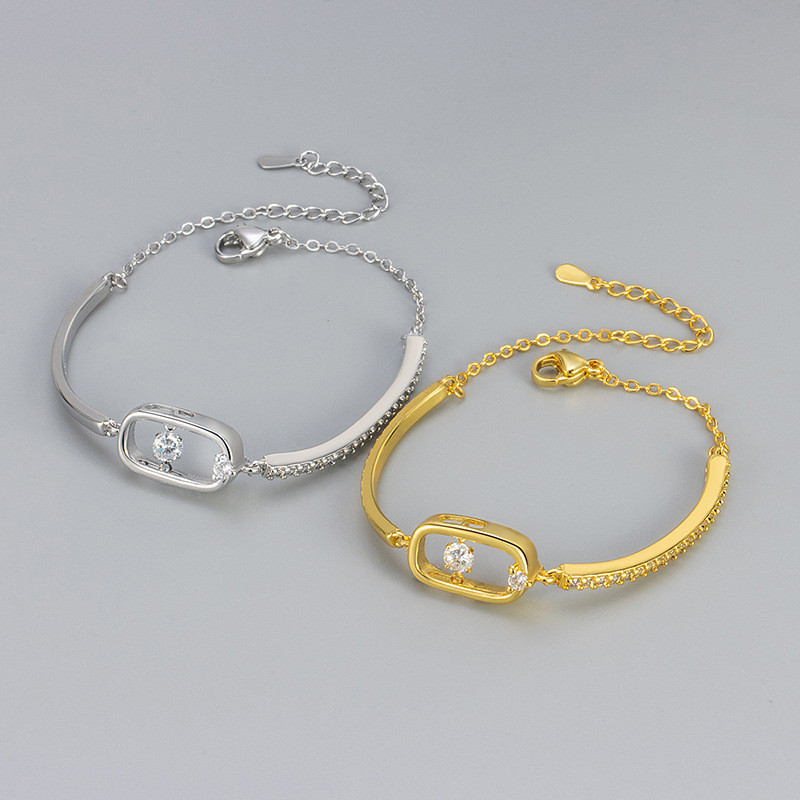 Hollow Geometric Rectangle Smart Zircon Bracelet Light Luxury Style Niche Versatile Bracelet Sweet Temperament Personality High-end Feel