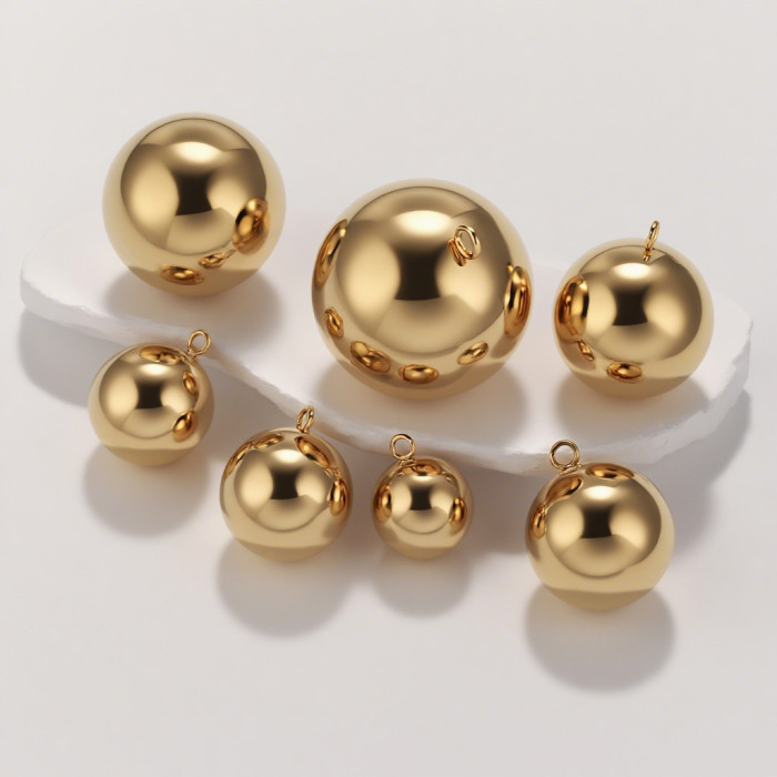 Stainless Steel Vacuum Gold Plated Large Ball Pendant Hollow Smooth Round Ball Polished Jewelry DIY Simple Hanging Ac...