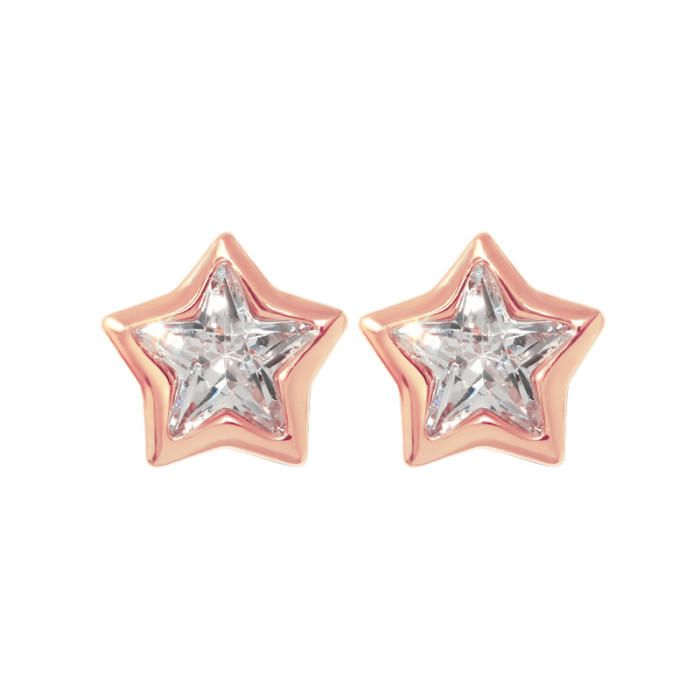 Japanese and Korean Style Fashion Versatile Pentagram Earrings Palace Baroque Rose Gold Meteor Flower Pentagram Stud...