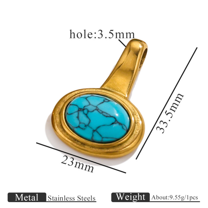 Vintage Style Natural Stone Pendant Stainless Steel Tiger Eye Oval Gemstone Pendant DIY Jewelry Accessories Multiple...