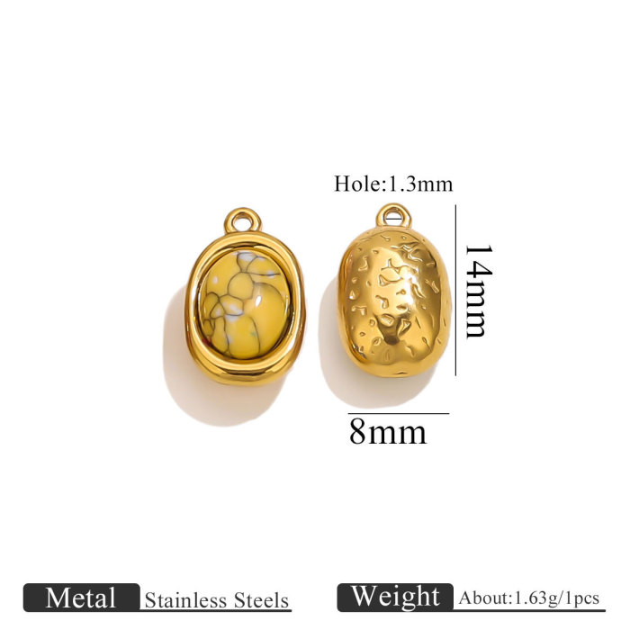 304 Stainless Steel Irregular Size Oval Groove Inlaid Natural Stone Pendant Bohemian Style Handmade DIY