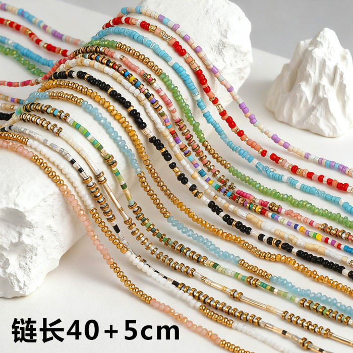 Stainless Steel Elegant Beaded Necklace Bohemian Style Chain Rice Beads DIY Necklace Handmade Irregular Necklace