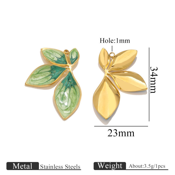 Stainless Steel INS Style Left Half Four Leaf Gradient Oil Drop Pendant DIY Handmade Jewelry Accessories, Necklaces