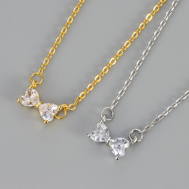 New Korean and Japanese Style Bow Necklace for Women Fashionable Forest Style Sweet Zircon Collarbone Chain Personality Simple Choker