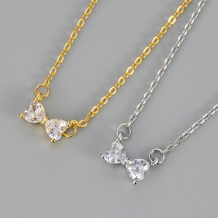 New Korean and Japanese Style Bow Necklace for Women Fashionable Forest Style Sweet Zircon Collarbone Chain Personality Simple Choker