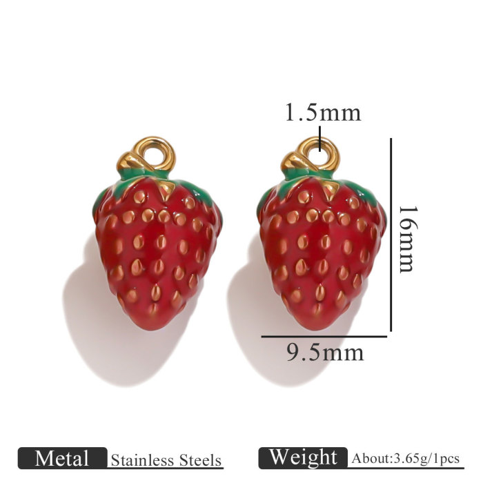 Stainless Steel Oil Drop Red White Strawberry Various Sizes DIY Jewelry Accessories Keychain Bag Pendant, Necklaces