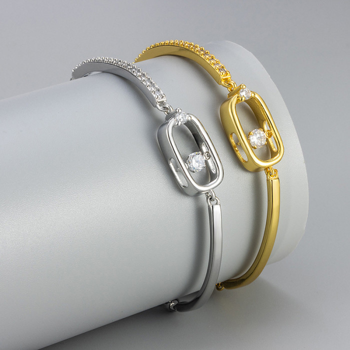 Hollow Geometric Rectangle Smart Zircon Bracelet Light Luxury Style Niche Versatile Bracelet Sweet Temperament Personality High-end Feel