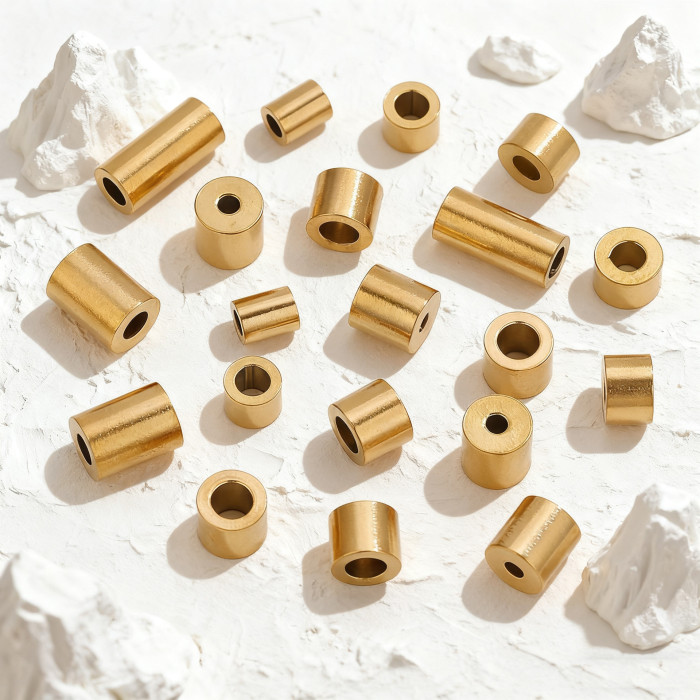 Vintage Gold Long Cylinder Barrel Beads Stainless Steel Through Hole Spacer Beads DIY Bracelet Necklace Jewelry Accessories Wholesale