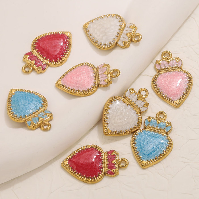 Oil Drip Crown Heart Pendant DIY Stainless Steel Vintage Jewelry Accessories Necklace Bracelet Pendant Wholesale