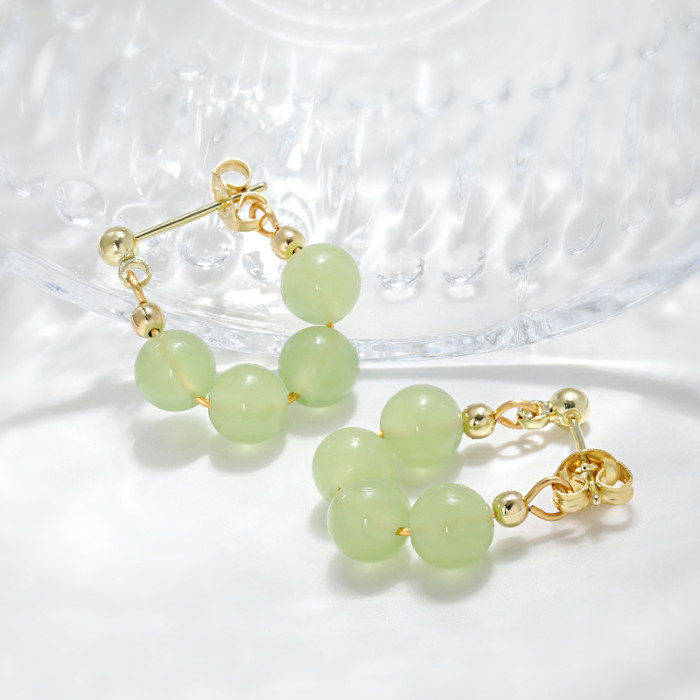 New Chinese Style Ruyi Lucky Bead Earrings for Women Versatile Retro Niche High-end Handmade Four-piece Hetian Jade E...