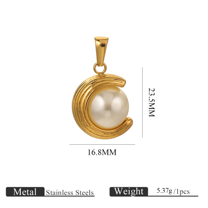 Stainless Steel Ins Gold Plated C-Shaped Imitation Pearl Pendant Gold Plated DIY Necklace Pendant Fashion Accessories...