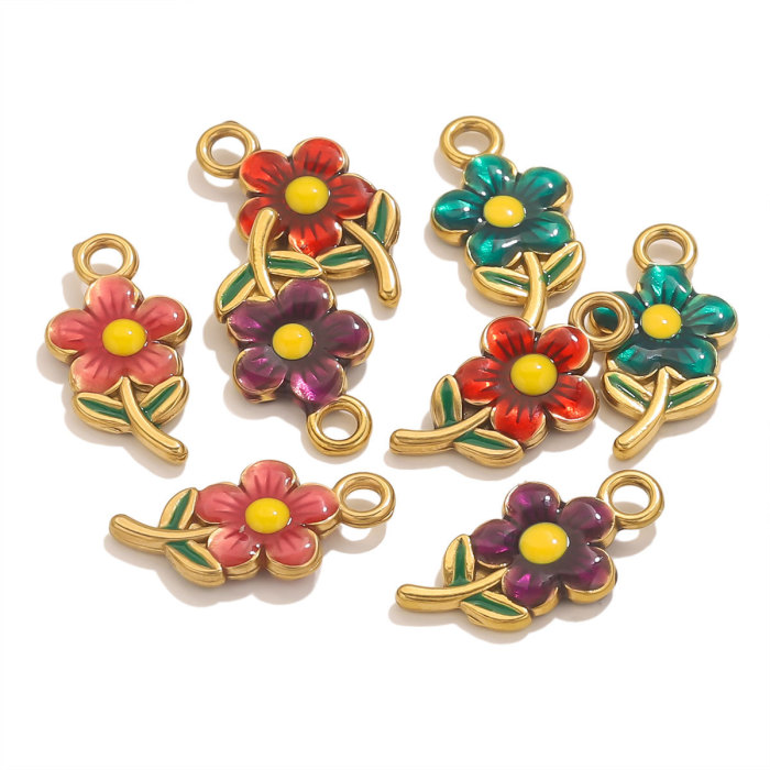 Stainless Steel Cute Flower Double-Sided Oil Drop Pendant DIY Jewelry Accessories Pendant Bracelet Necklace Earring A...