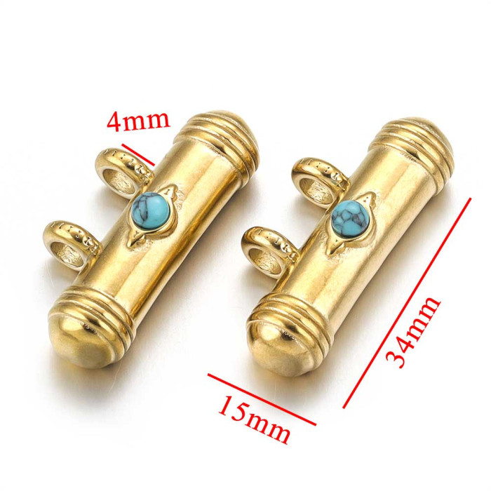 Stainless Steel Oil Drop Natural Stone Tube Bead Pendant Eye Bohemian Style Beaded DIY Necklace Bracelet Pendant