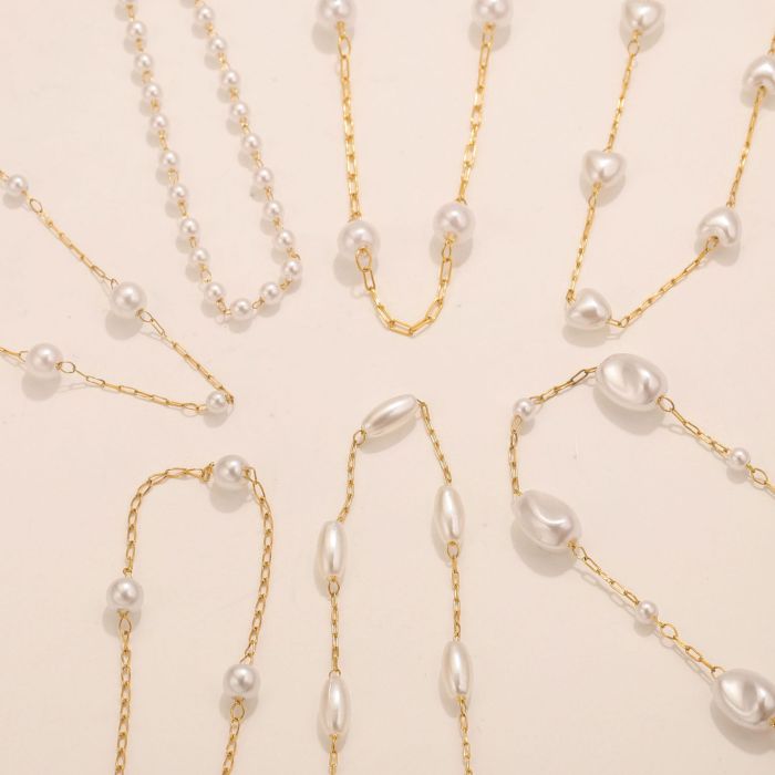 European and American INS Style Stainless Steel Pearl Necklace Bracelet for Women, Light Luxury Niche Versatile DIY Jewelry Accessories Wholesale