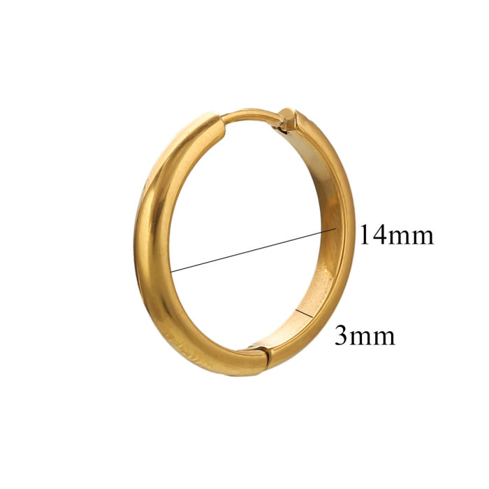 INS European and American Style Circle Smooth Earrings Simple Fashion Stainless Steel 18K Real Gold Hoop Earrings Niche Ear Jewelry Accessories
