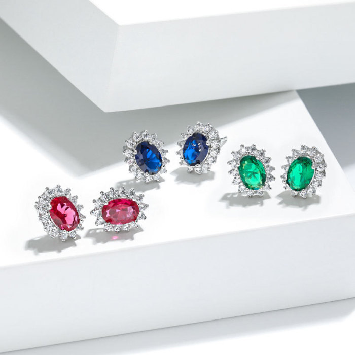 Amazon Hot Style Constellation Stone Colorful Gemstone Earrings Simple Style Exaggerated Princess Blue Sapphire Sunfl...