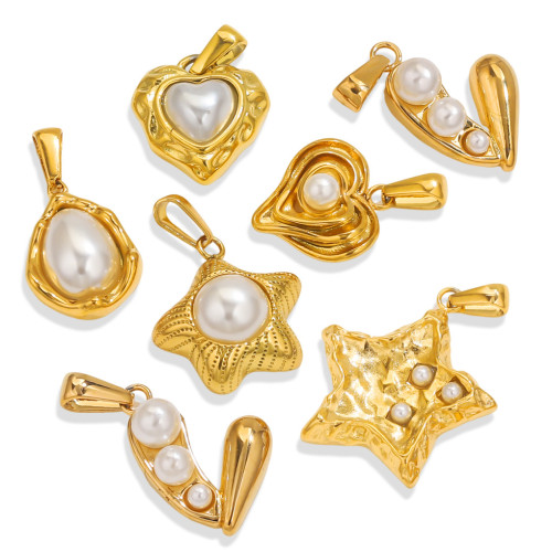 European and American Cross-Border Stainless Steel Five-Pointed Star Heart-Shaped Pearl-Inlaid Pendant DIY Jewelry Accessories Wholesale