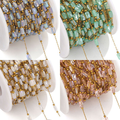 Crystal Chain Vacuum Gold Electroplated Stainless Steel Chain Clip Bead Chain DIY Bracelet Necklace Jewelry Accessories Materials