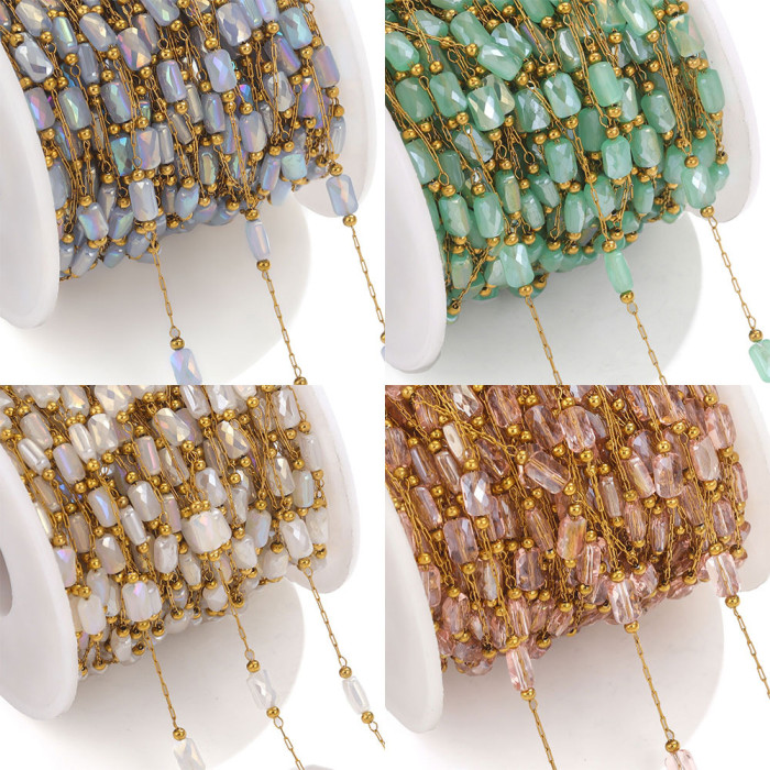 Crystal Chain Vacuum Gold Electroplated Stainless Steel Chain Clip Bead Chain DIY Bracelet Necklace Jewelry Accessori...