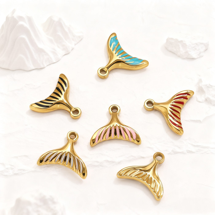 Colorful Oil Drop Mermaid Tail Pendant Stainless Steel Ocean Style Whale Charm DIY Bracelet Necklace Jewelry Accessories