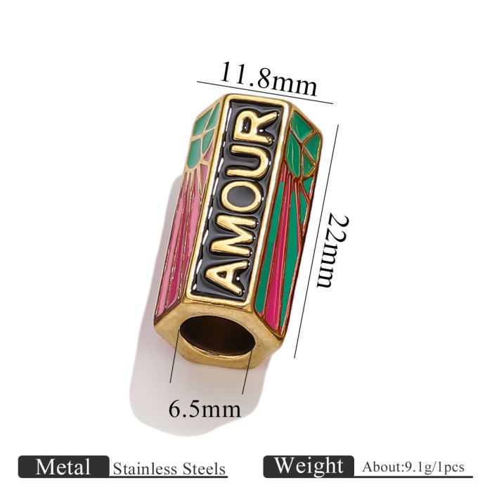 Cross-Border New Stainless Steel Casting Hexagonal Colorful Oil Drop Large Hole Long Beads DIY Jewelry Accessories Parts Wholesale