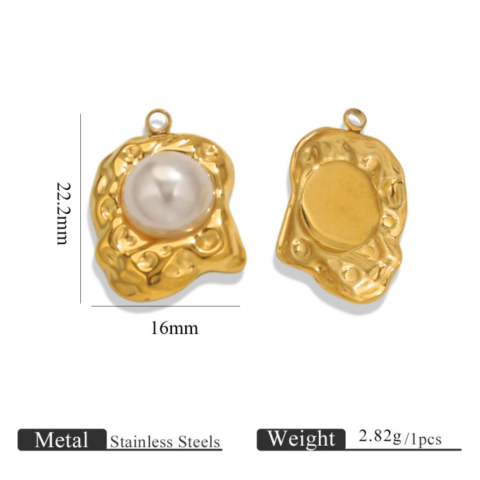 Stainless Steel Ins Style Electroplated 18K Gold Imitation Pearl Pendant DIY Handmade Jewelry Accessories Wholesale,...