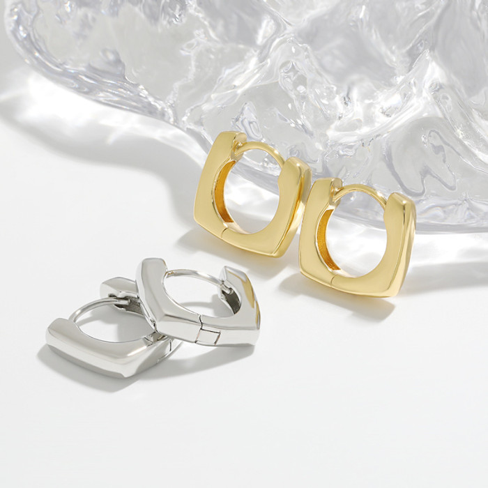 Smooth Plain Hoop U-shaped Earrings Ear Clips Hot-selling Simple High-end Geometric Minimalist Square Earrings