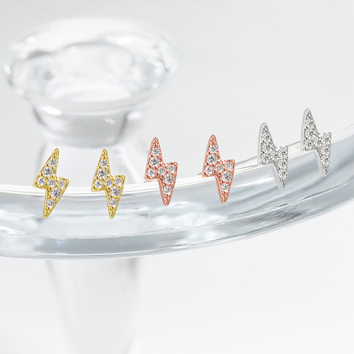 Cross-Border European and American Hot-Selling Mini Earrings Internet Celebrity Versatile Hip-Hop Small Minimalist Micro-Inlaid Zircon Lightning Stud Earrings