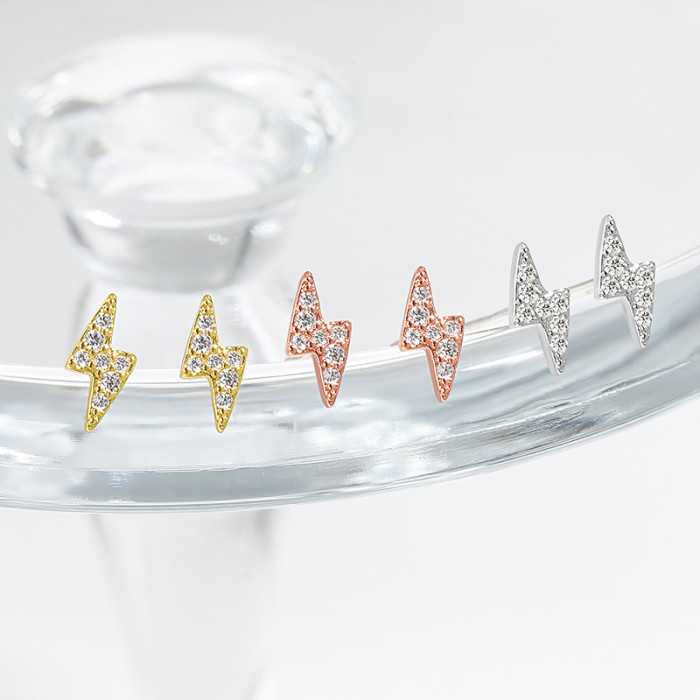 Hot-Selling Mini Earrings Internet Celebrity Versatile Hip-Hop Small Minimalist Micro-Inlaid Zircon Lightning Stud Ea...