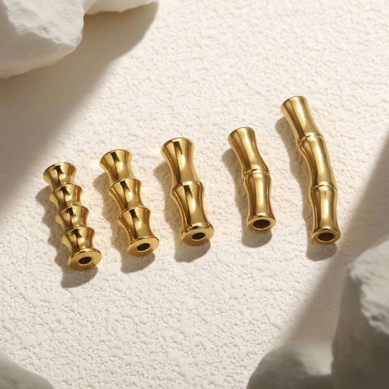 Stainless Steel Gold-Plated Bamboo Joint Curved Tube Small Fish Beads Handmade Braided Rope Material Accessories Bracelet Beads DIY Steel Accessories