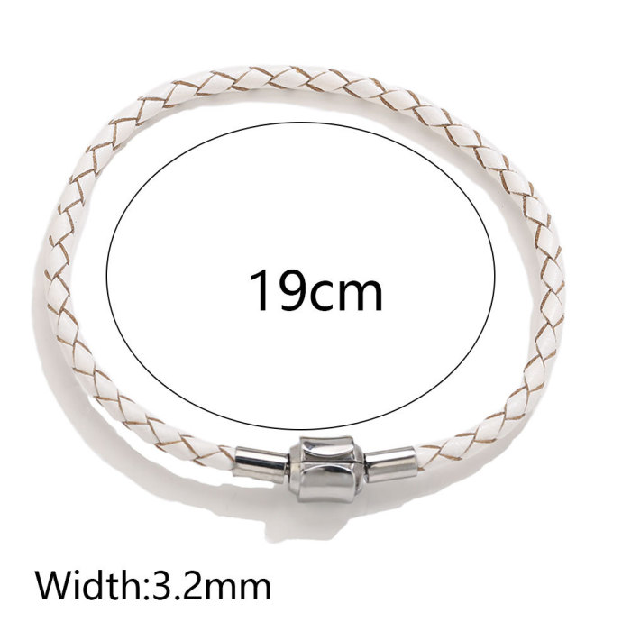Hot Sale Japanese and Korean Fashion Simple Woven Leather Rope Bracelet Stainless Steel Snap Couple Bracelet Export J...
