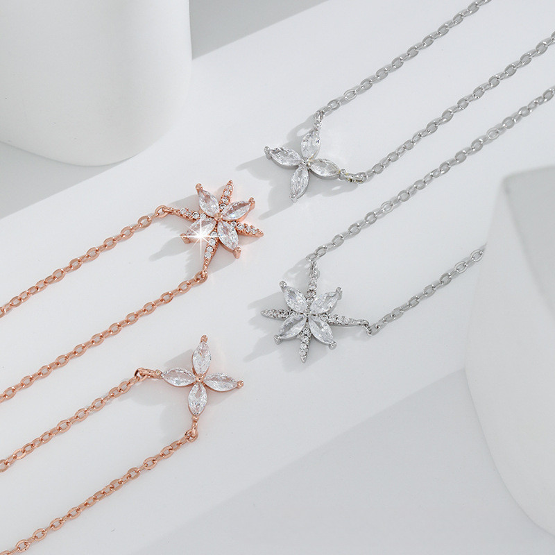 Asymmetric Single Meter Necklace Original Design Layered Style Exquisite Four-Leaf Clover Cross X Letter Meteor Hexagram Necklace