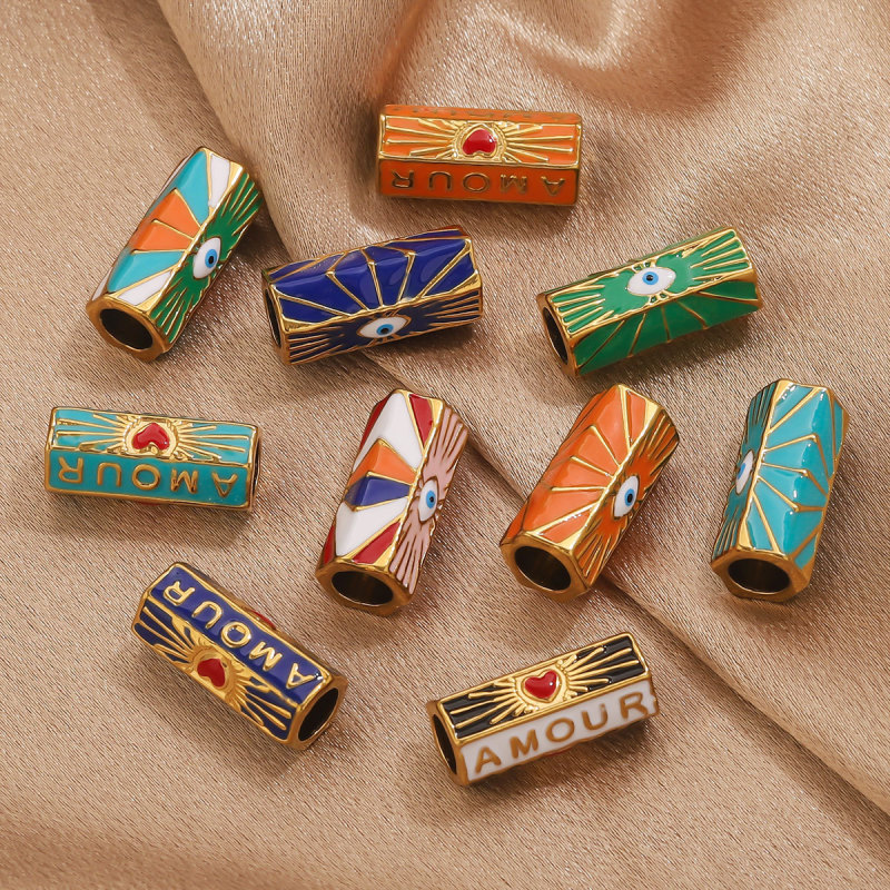 Stainless Steel Evil Eye Spacer Beads DIY Jewelry Loose Beads Accessories Oil Drop Heart Eye Piercing Beads