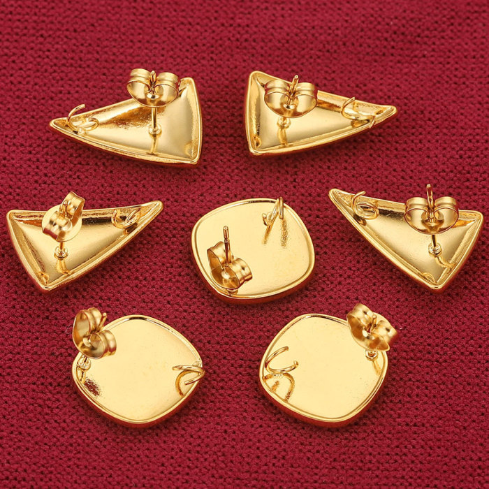 Stainless Steel Round Quadrilateral Triangle Gold Plated Titanium Steel Earrings Making Supplies Accessories Stud Ear...