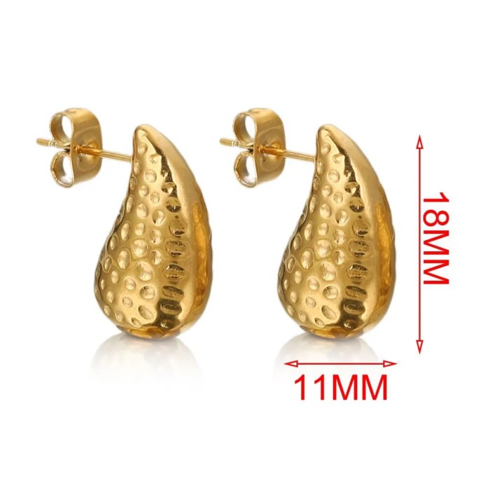 Fashion Versatile Water Drop Pattern Earrings Studs for Women Niche Simple 18K Gold Titanium Steel Ear Jewelry