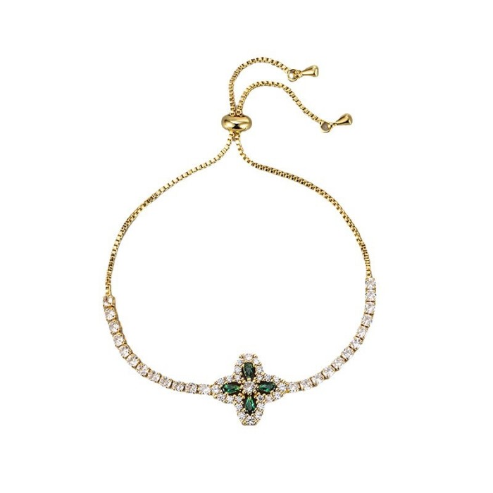 Zircon Rhombus Flower Bracelet Fashion Commuting Light Luxury Adjustable Bracelet Versatile High-end Niche Jewelry Fu...
