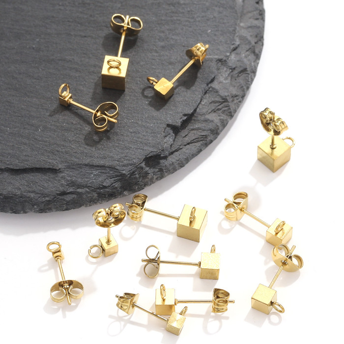 Style Stainless Steel Square Earring Posts DIY Earring Backs with Holes Jewelry Accessories Titanium Steel Earring Ma...
