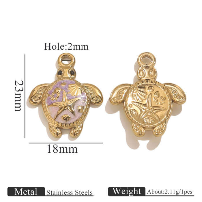 Stainless Steel Gold-Plated Oil-Drip Turtle Pendant Handmade Jewelry Making Materials Creative Ocean Element Pendant