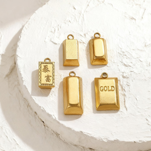 Stainless Steel Get Rich Gold Plated Bar Pendant Gold Brick GOLD Letter Charm DIY Bracelet Necklace Jewelry Accessories Wholesale