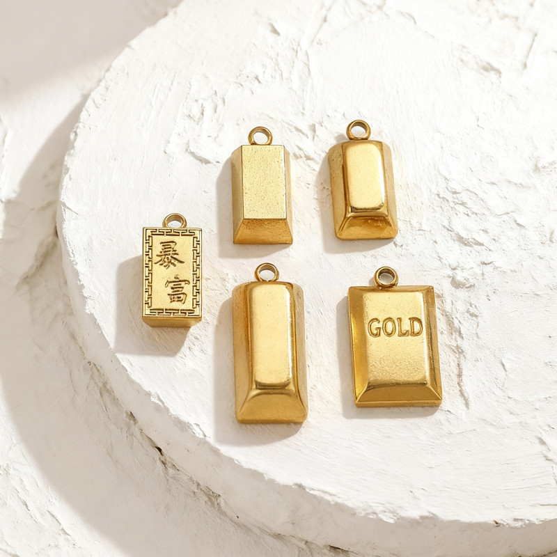 Stainless Steel Get Rich Gold Plated Bar Pendant Gold Brick GOLD Letter Charm DIY Bracelet Necklace Jewelry Accessories Wholesale