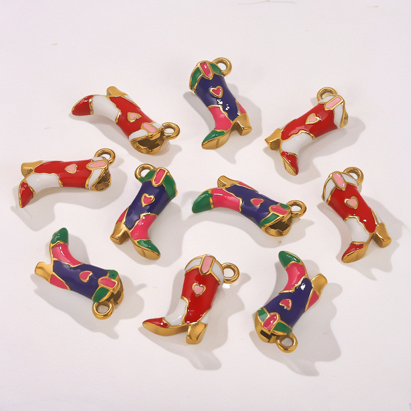 Stainless Steel Colorful Enamel Shoe Pendant Jewelry DIY Oil Drop Pendant Necklace Earring Accessories