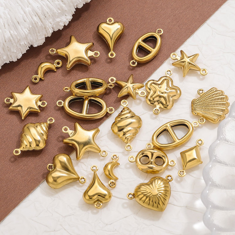 Stainless Steel Double Hole Hollow Pendant Heart-shaped Pentagram Bracelet Necklace Jewelry Handmade Connector Accessories