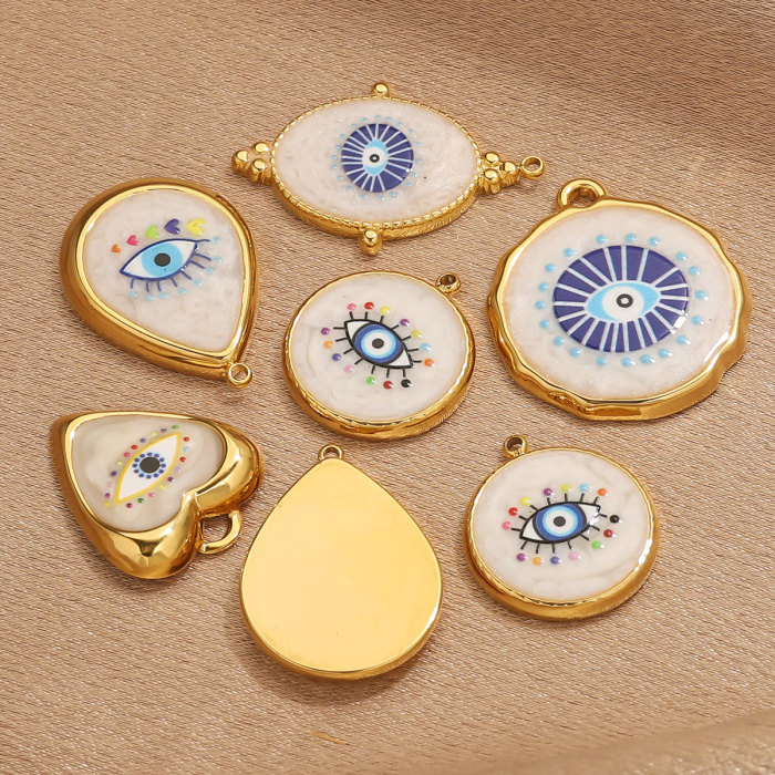 Stainless Steel Vintage Round Blue Eye Pendant DIY Oil Drop Devil's Eye Bracelet Necklace Keychain Jewelry Accessories