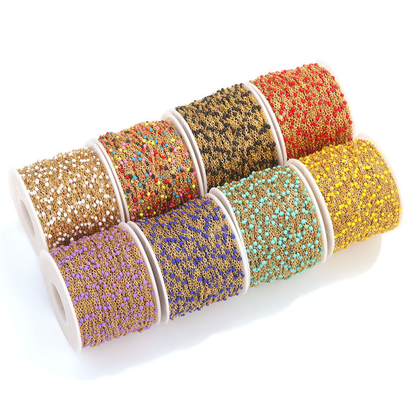 Stainless Steel Flat Cross Enamel Oil Drop Clip Bead Chain Titanium Steel DIY Handmade Chain Jewelry Accessories Manufacturer Wholesale