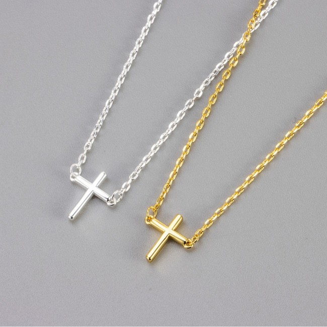 Korean Style Personality Glossy Cross Necklace for Women Simple Fashion Trendy Forest Style Creative Pendant Collarbone Chain Necklace