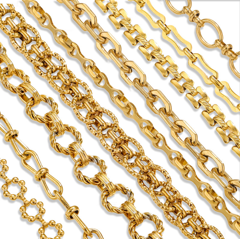 Stainless Steel Hip-Hop Multi-Style 18K Gold Meter Chain Titanium Steel Necklace Punk European and American Jewelry Cross-Border Wholesale