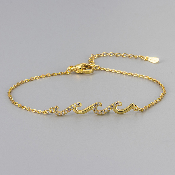 European and American Cross-Border New Style Diamond-Studded Wave Bracelet for Women Fashionable Versatile Elegant Bracelet High-End Light Luxury Jewelry Chain