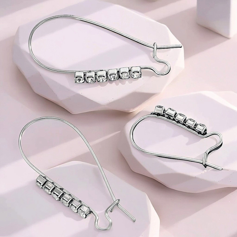 Cross-Border INS European and American Style Earrings Geometric Heart Rhinestone Earrings Versatile Stud Earrings Stainless Steel DIY Jewelry Accessories