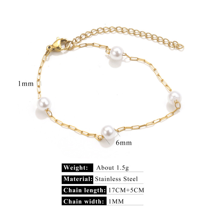 European and American INS Style Stainless Steel Pearl Necklace Bracelet for Women, Light Luxury Niche Versatile DIY Jewelry Accessories Wholesale