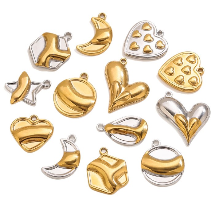 Stainless Steel Gold Round Moon Water Drop Pendant DIY Jewelry Necklace Bracelet Accessories Wholesale